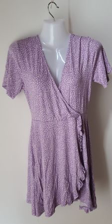 Kleid lila Blumenmuster Wickeloptik L 