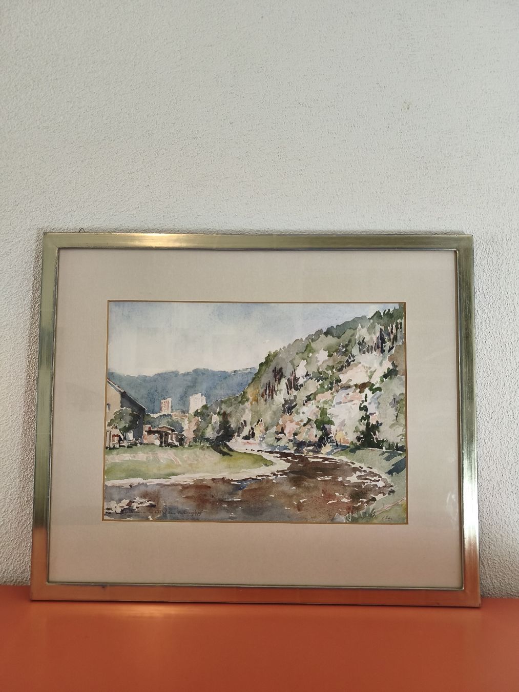 Gemälde: 3 Aquarelle Selbstgemalt mit Dorf Kirche Berg – Gebraucht aus Brunnen von Ylli_6440 1