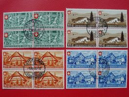 1945, B26-B29 (Pro Patria) Viererblöcke gestempelt, K: 250.-