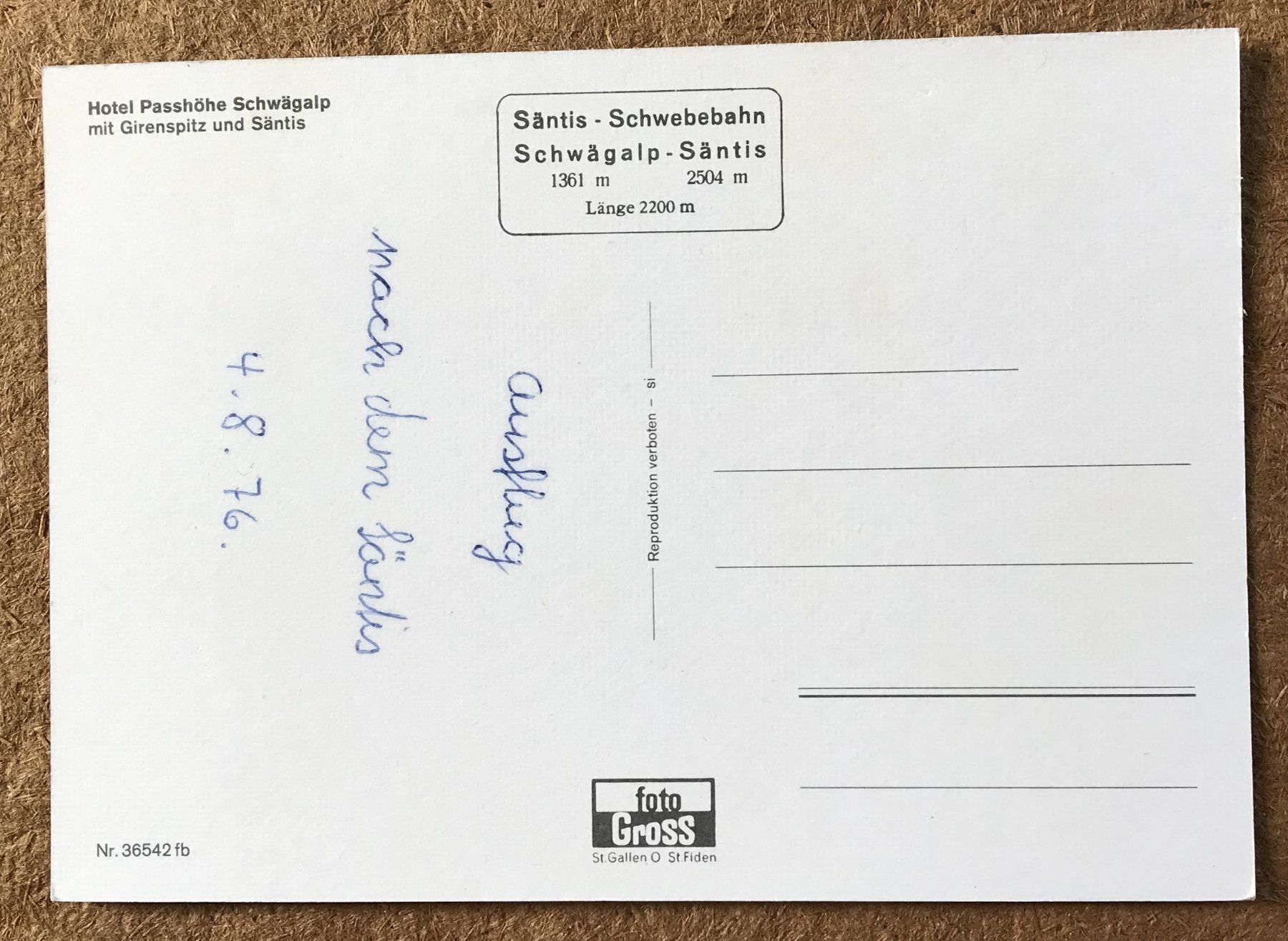 Cartoline postali: ANSICHTSKARTE HOTEL PASSHÖHE SCHWÄGALP – Usato da Ostermundigen venduto da wini63 1