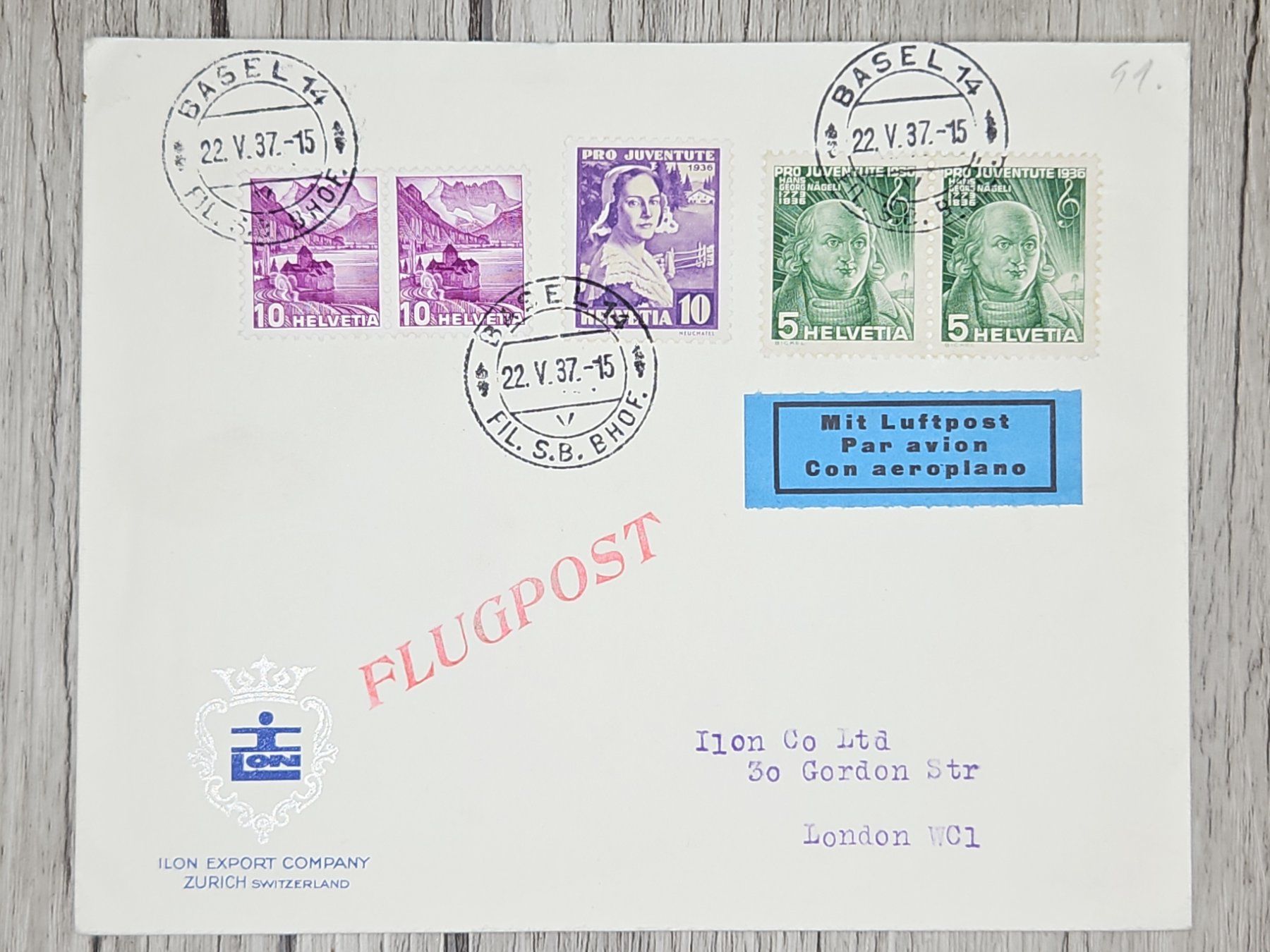 Tutti i francobolli: CL13 Enveloppe + Timbre Suisse 1937 – Usato da Cousset venduto da Patrick_Collections