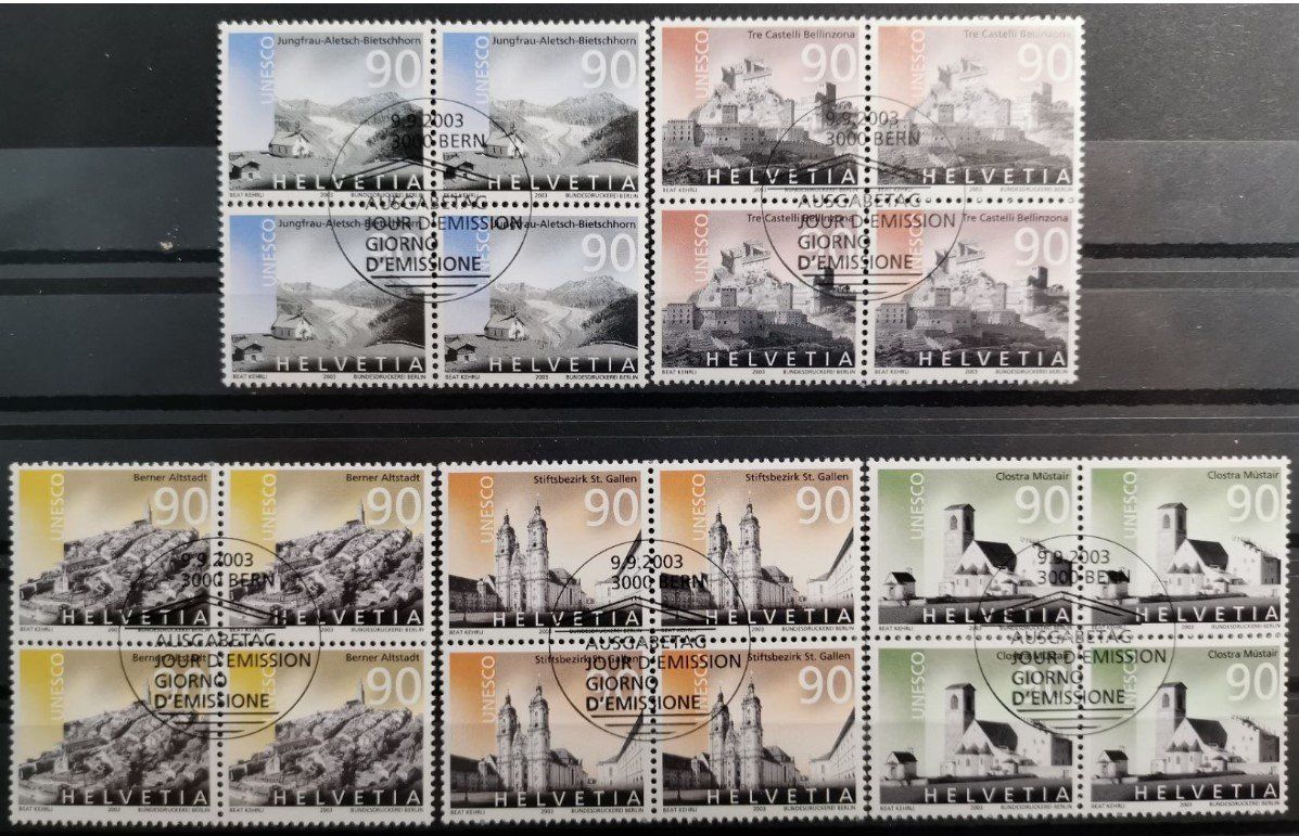 Alle Briefmarken: 2003 UNESCO Welterbe Viererblock ET-Stempel – Gebraucht aus Dübendorf von goeggi79