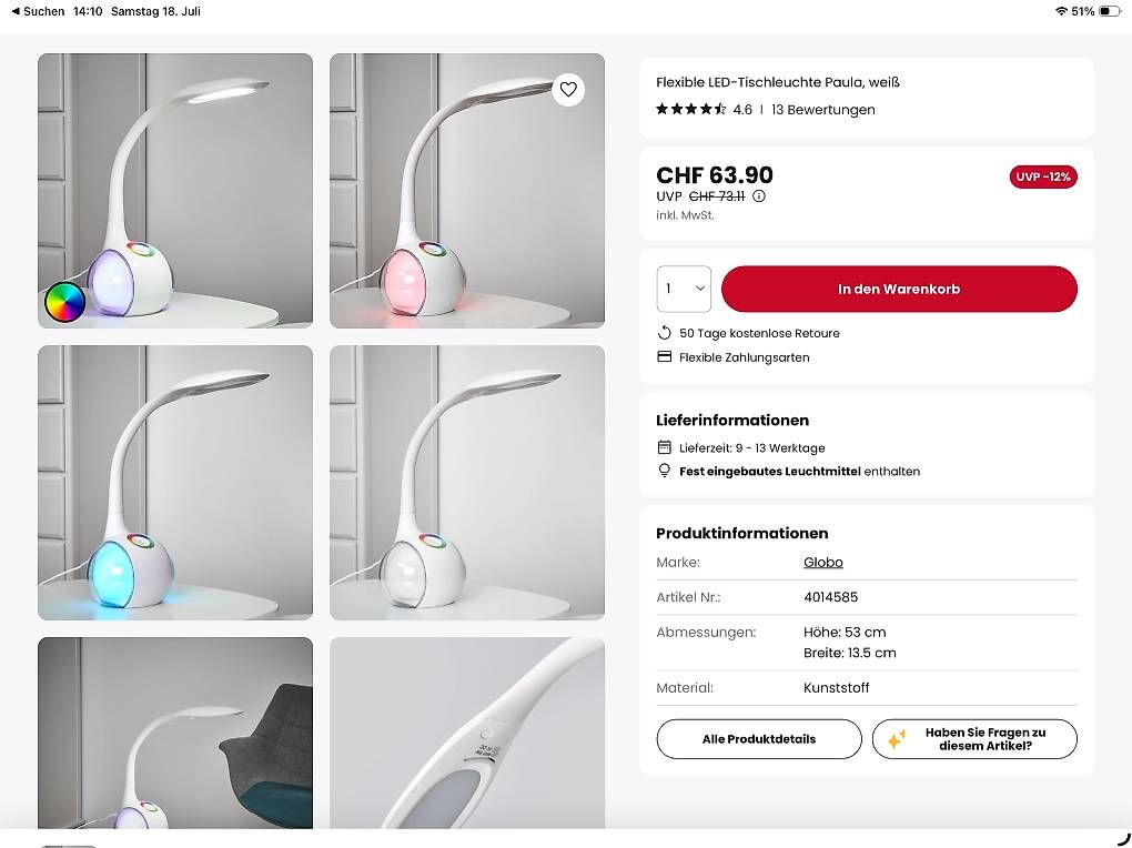 Lampen: Flexible LED-Tischleuchte Paula, – Gebraucht aus Abtwil SG von leon-77