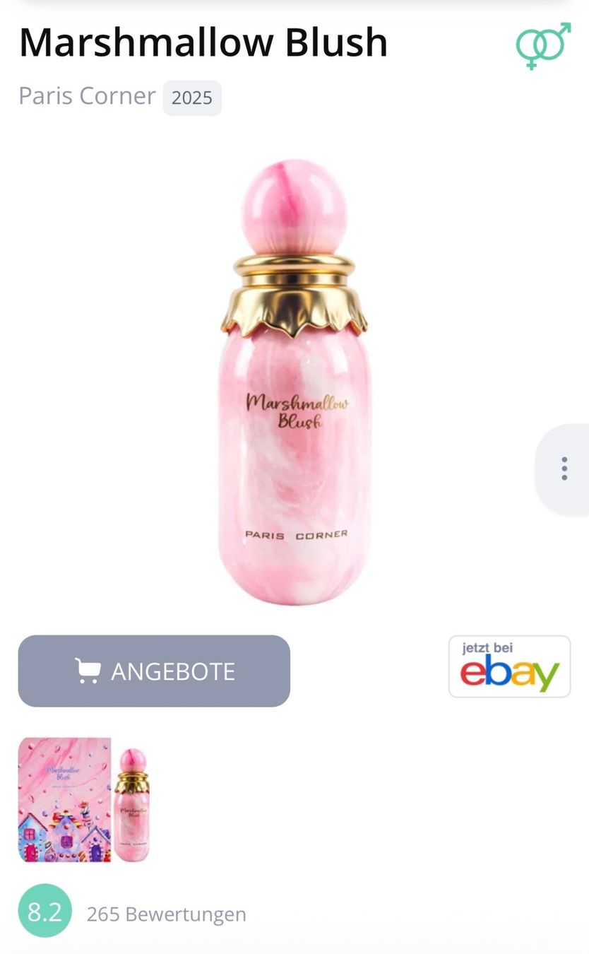 Profumi & Eau de Toilette: Paris Corner Marshmallow Blush EDP 15ml.Neu – Nuovo e nell'imballaggio originale da Zürich venduto da deruja 2
