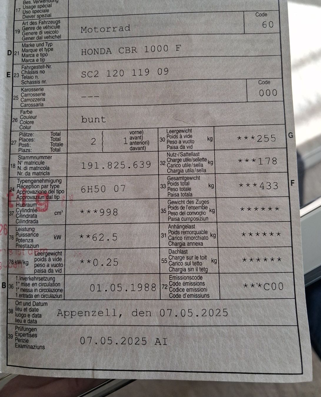 Honda Strada: Honda CBR 1000 F – Usato da Brittnau venduto da dsxy 1