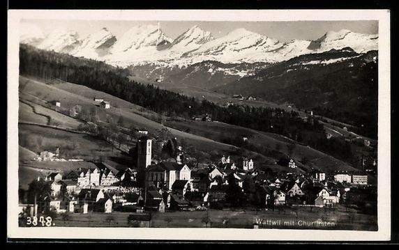 Cartoline postali: Wattwil, Gesamtansicht mit Churfirsten – Usato da Berlin venduto da bartko-reher