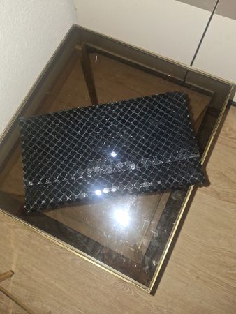 Elegante schwarze Glitzer Clutch Tasche mit Kettchen 