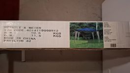 Pavillon Polyester blau-weiss 3x3m ohne Seitenwände.