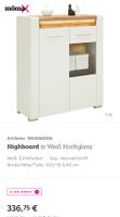 Highboard Mömax, weiss Hochglanz, Eiche, 100x116.5x40 cm