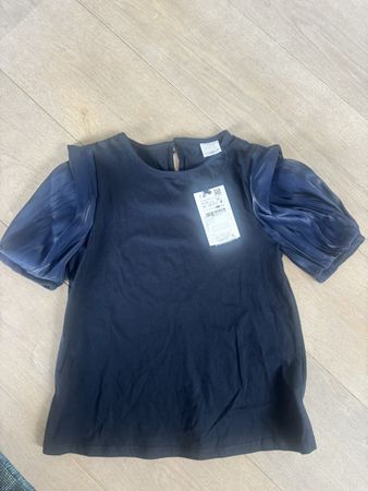 Zara T-shirt Blau mit Puffärmeln Groesse 152 neu mit Etikett