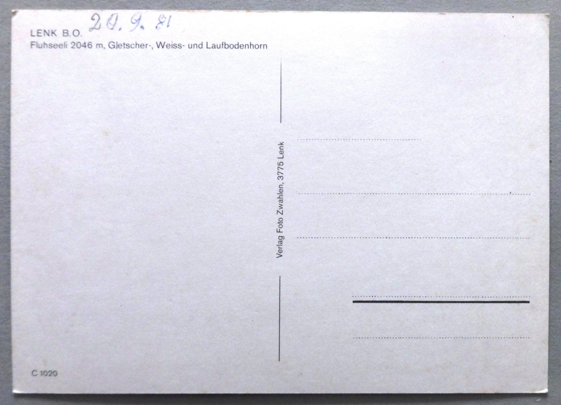 Cartoline postali: Lenk, B.O., Fluhseeli 2046 m – Usato da Fétigny venduto da Billy2miny 1
