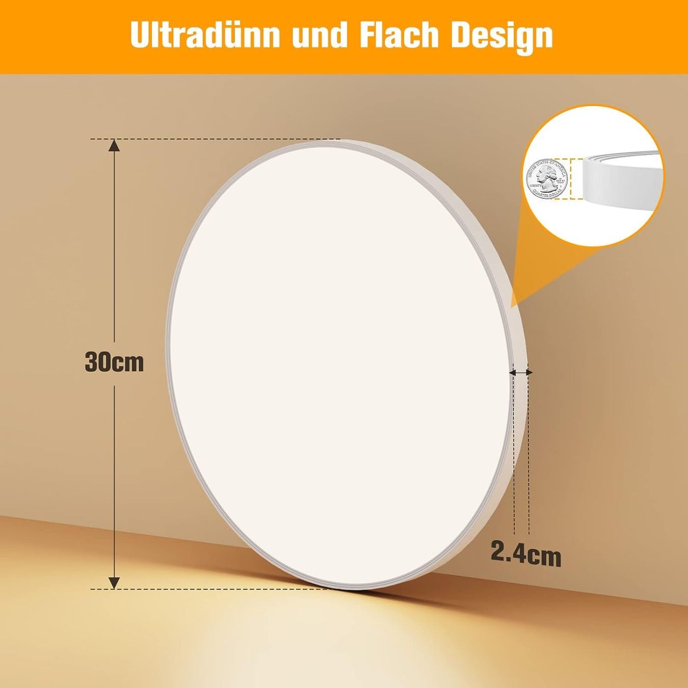 Lustres & lampes de plafonds: LED Deckenleuchte 24W Flach Rund IP44 Warmweiß 30cm Bad – Neuf avec emballage d'origine à Hallau par Sale50OFF 1