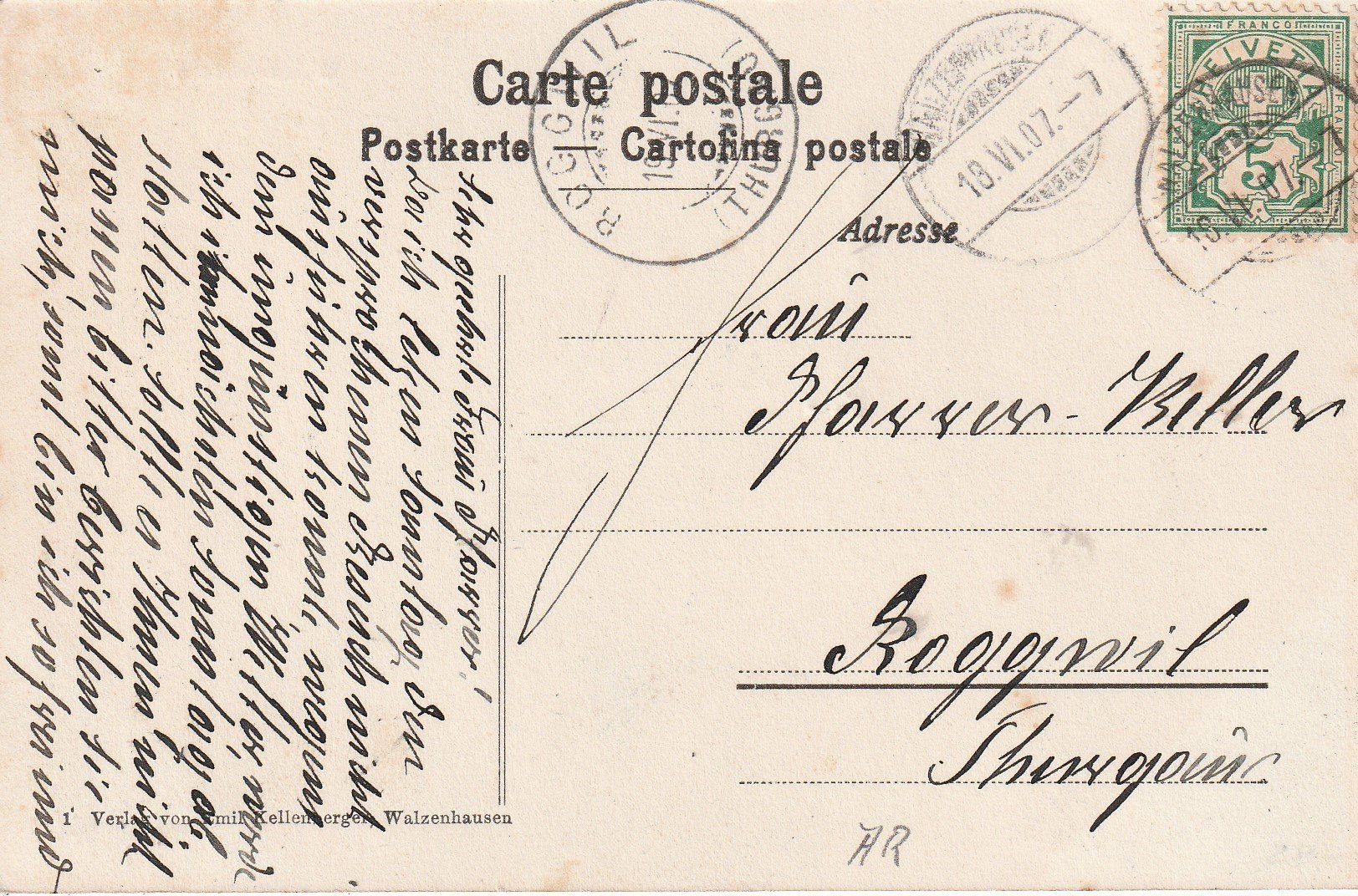 Cartoline postali: Walzenhausen-Kirche-1907 – Usato da uttwil venduto da koe_z8jm 1