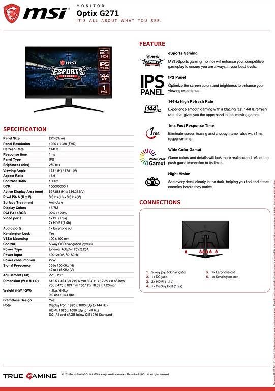 Monitore: Monitor da Gaming MSI Optix G271-014 – Gebraucht aus Agno von bri_z5fj 2