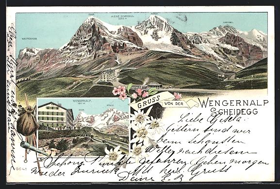 Cartoline postali: Litho Kleine Scheidegg, Panorama der Wen – Usato da Berlin venduto da bartko-reher