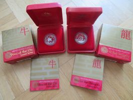 2x Royal Australian Mint/1Dollar RAM 2009 Ochse+ 2012 Drache