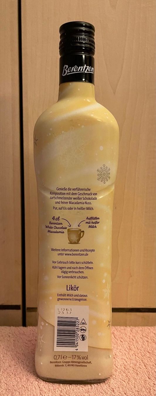 Spirituosen: Berentzen White Chocolate Macadamia – Neu und originalverpackt aus Basel von Seifehuesli 1