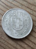 5 Franken 1933 Silbermuenze guter Zustand