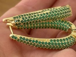 Luxus Elegante Creolen Ohrschmuck Ohrstecker Farbe:Gold/Grün