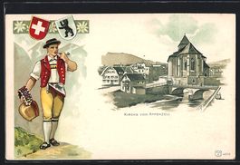 Litho Appenzell, Kirche mit Brücke, App