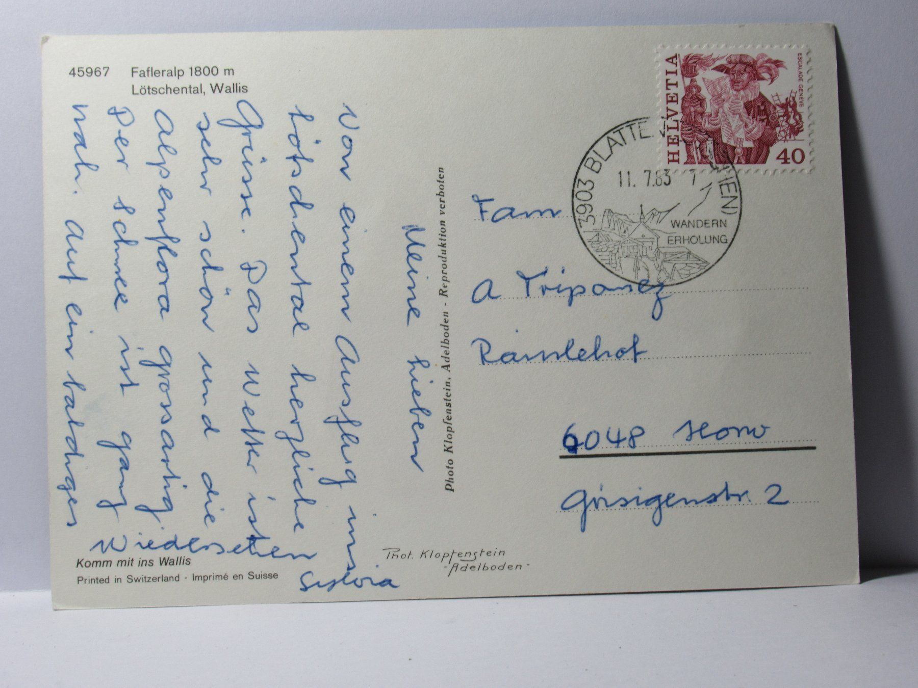 Cartes postales: Fafleralp 1983 – D'occasion à Grenchen par Bluemchen1900 1