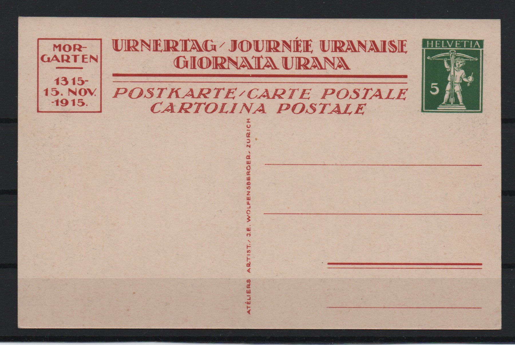Alle Briefmarken: Bildpostkarte Urnertag 1915 ** – Neu (gemäss Beschreibung) aus Ebikon von bowito