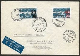Flugpost Schweiz 1937 Zürich Halle/Leipzig Prag  Luftpost