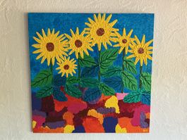 Oelbild Sonnenblumen, unikat, sehr guter Zustand, 80 x 80 cm