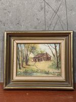 Framed Landscape Painting - Cabin in the Woods - Signed