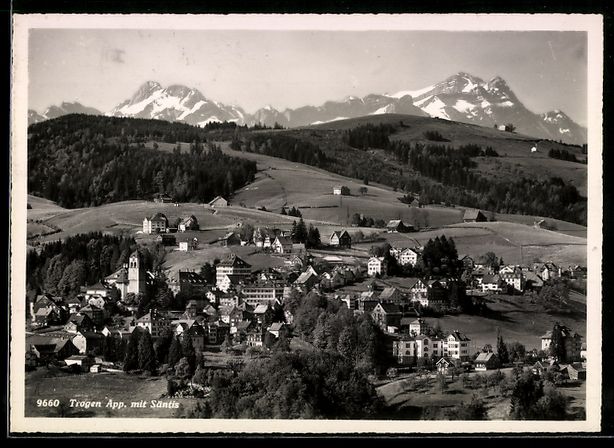 Cartoline postali: AK Trogen /App., Ortsansicht mit Säntis – Usato da Berlin venduto da bartko-reher