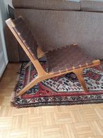 Poltrona design teak e cuoio