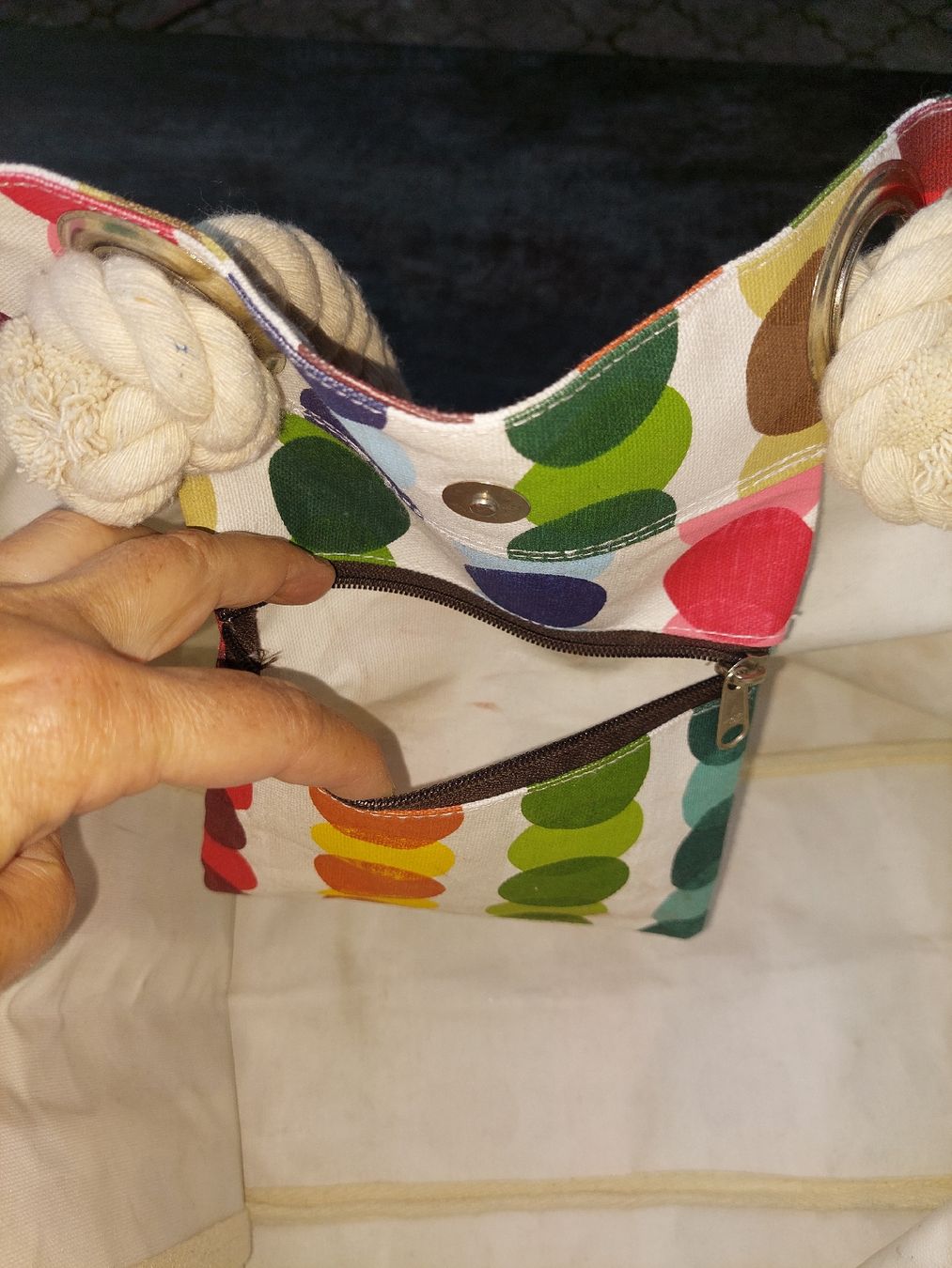 Borse: lustige Strandtasche mit Punkten und Seilhenkel – Usato da Brunnen venduto da Livianda 5