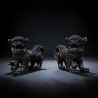 Wächterlöwen Tempellöwen Fudogs alte Bronze Löwen Burma