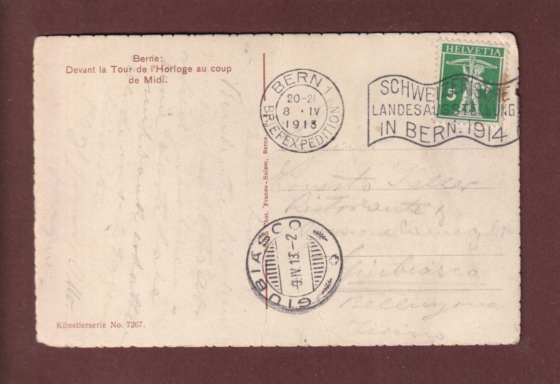 Cartoline postali: BERN - Mittags vor dem Zeitglockenturm - 1913 – Usato da Pully venduto da nicecards 1