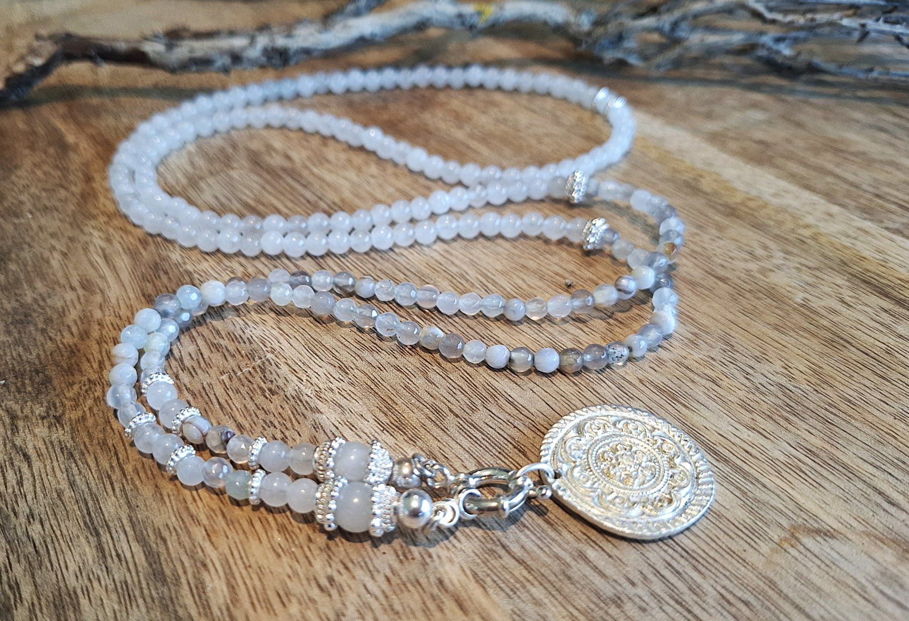 Catenine: SARA - Edelsteinkette - Silber - hellgrau/weiss – Nuovo e nell'imballaggio originale da Mühlethal venduto da nicita-modeschmuck 3