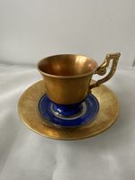 DW Porzellan Karlsbad, Tasse & Untertasse, Gold & Blau