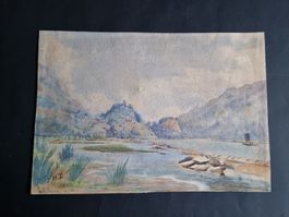 AQUARELL MONOGRAMMIERT INTERLAKEN GRÖSSE 36X25CM
