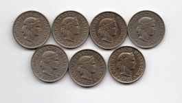 (2127)  7 x 10 Rappen 1897-1915-19-20-21-25-28, top, unz