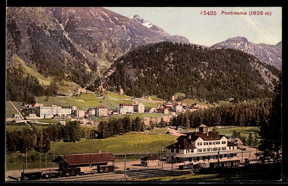Cartes postales: Pontresina, Bahnhof mit Ortschaft und Al – D'occasion à Berlin par bartko-reher