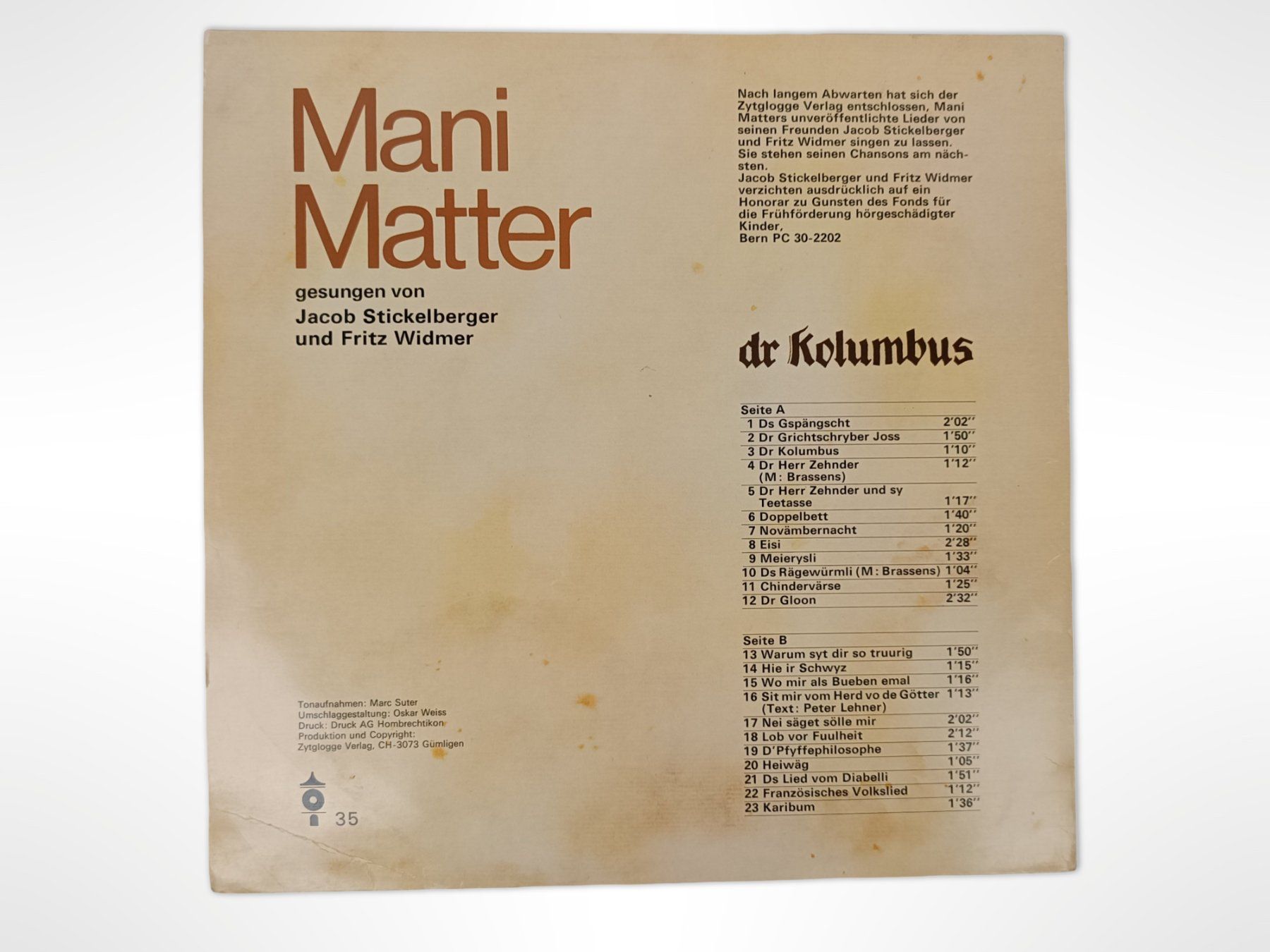 Dischi in vinile: Vinyl MANI MATTER dr Kolumbus – Usato da Suhr venduto da Restwert_Suhr 1