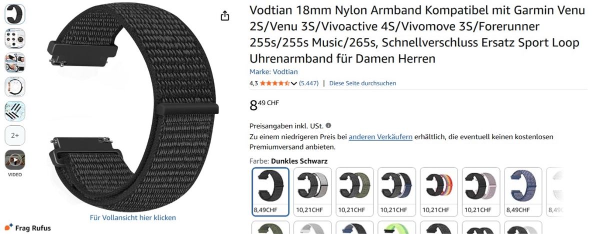 Bracciali & Braccialetti: 18mm Nylon Armband Kompatibel mit Garmin – Nuovo (secondo la descrizione) da St. Gallen venduto da Sikos 3
