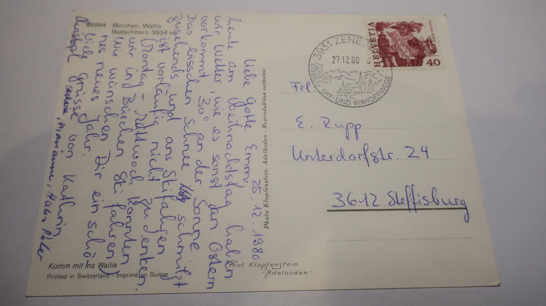 Ansichtskarten: Burchen Wallis Bietchhorn  1980 – Gebraucht aus Cormoret von Pascalll2001 5