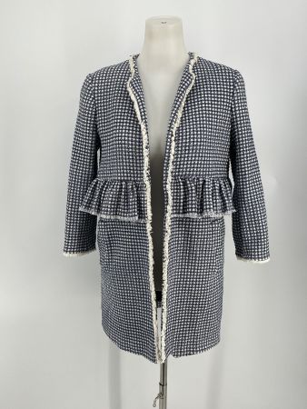 Tweed-Jacke mit Rüschen Gr. M Zara blau/weiss