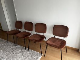 4 Stühle Samt braunrot mit schwarzem Metallgestell