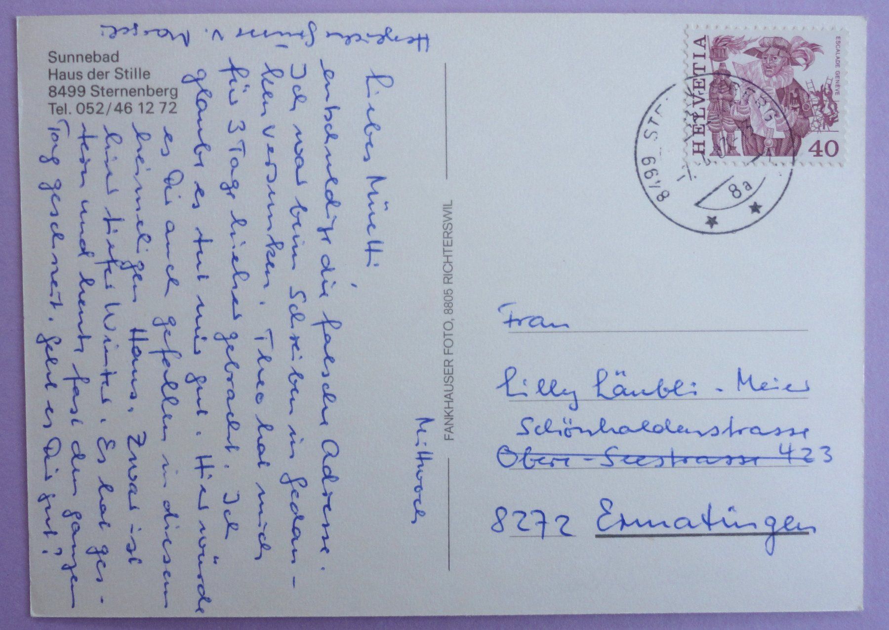 Cartoline postali: Haus der Stille, Sternenberg – Usato da Fétigny venduto da Billy2miny 1