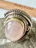 Antiker Silberschmiede Ring 925 & XL Rosenquarz Cabochon