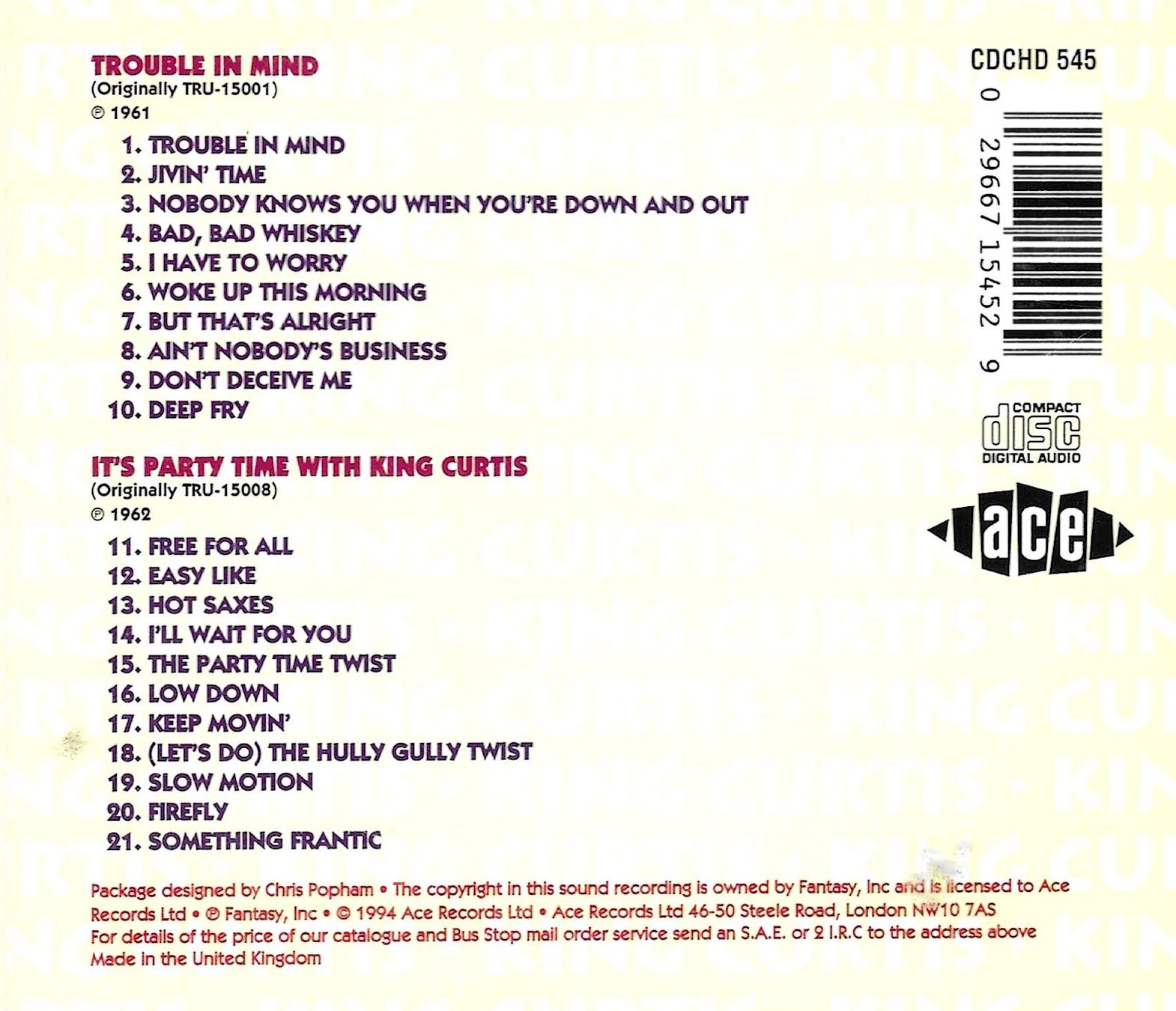 CD: King Curtis - Trouble In Mind & It's Party Time – Usato da Savagnier venduto da Ne2065 1