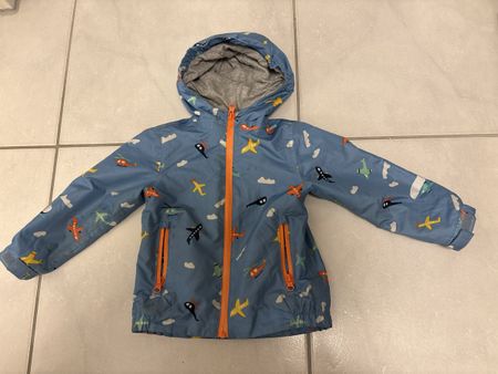 Kinder Regenjacke blau Flugzeugmuster 86/92