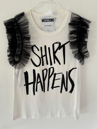 Moschino T-Shirt Damen Weiss mit Tüll Grösse M neu