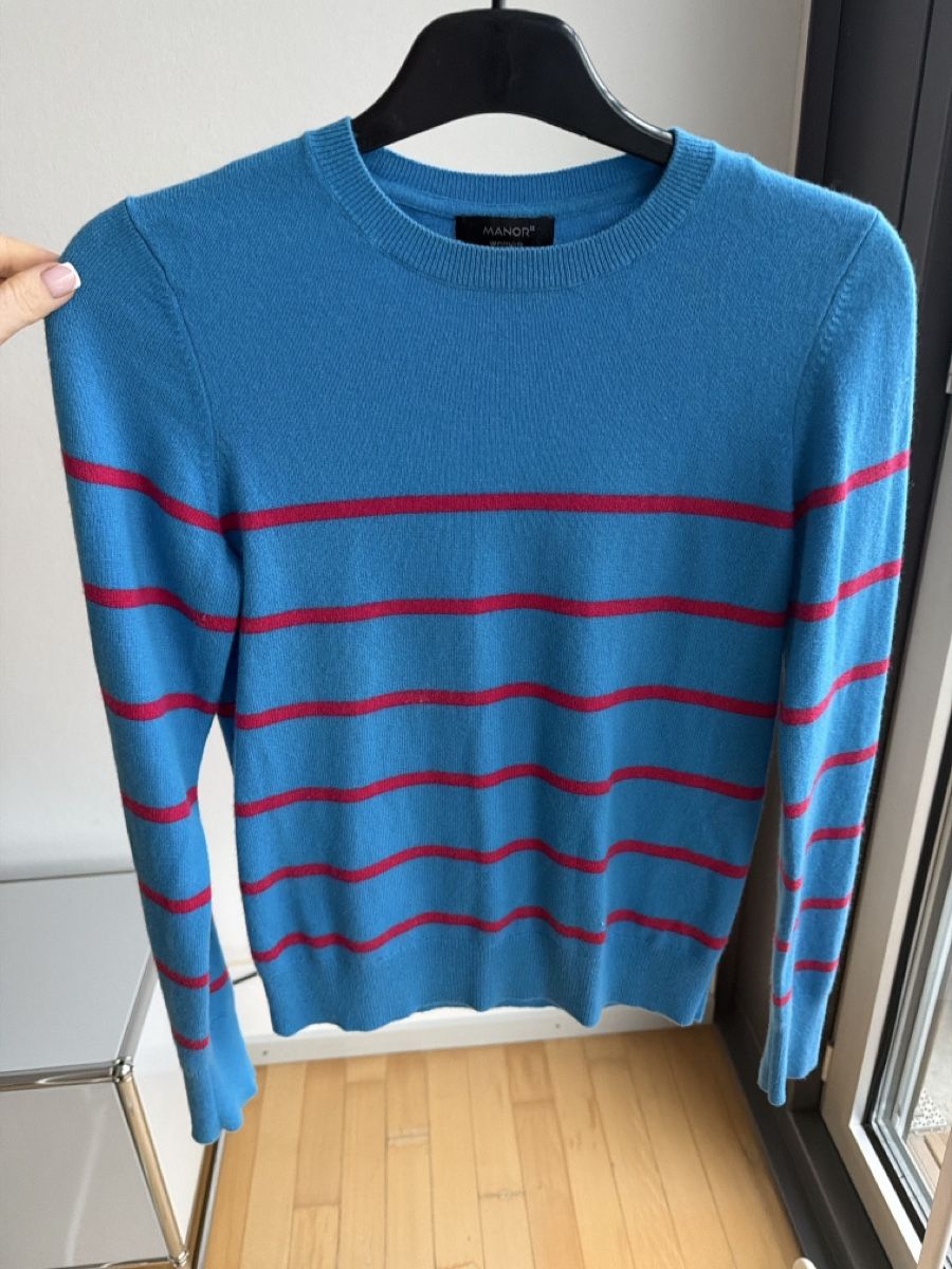 Maglioni & Felpe: Manor Kaschmir Pullover, XS, blau-rot gestreift, neuwertig – Usato da Biel/Bienne venduto da RO19